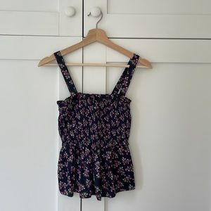 JCrew Satin Smocked Raspberry Print Tank